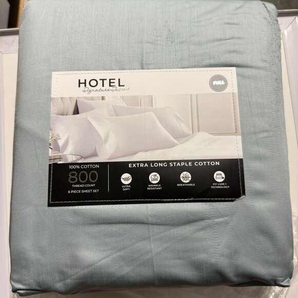 Hotel Signature 800 Thread Count Cotton 6-Piece Sheet Set Full Blue - Picture 2 of 9